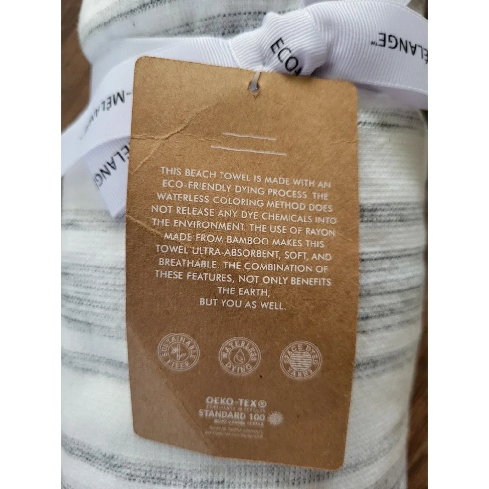 New Common Thread Bamboo Eco Melange Gray Ivory Beach Towel 36 X 70